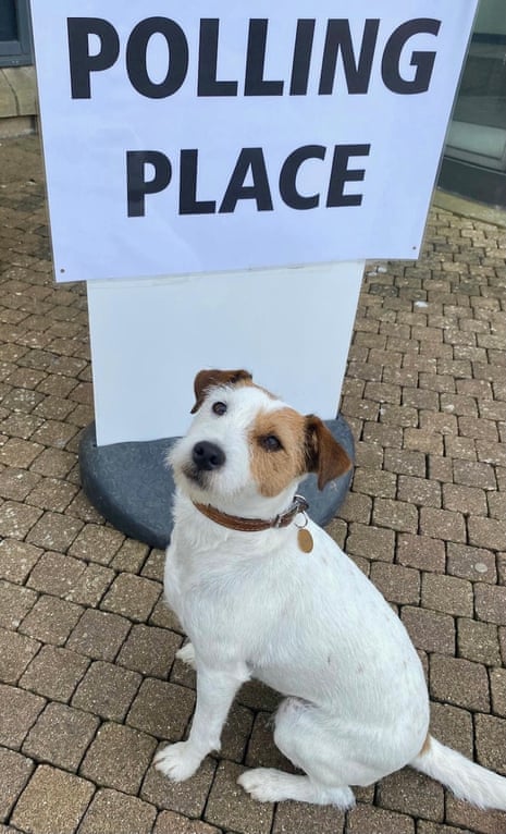 Lola outside a polling station in the Angus and Perthshire Glens constituency in Scotland.
