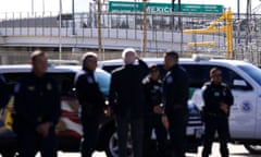 Joe Biden looks to the Mexican border during visit to the border to assess border enforcement operations in El Paso, Texas, on Sunday.