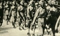 A Sikh regiment of the Indian army on the march in France in 1914.