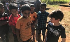 The author’s son, Seb, with the children in Classroom in the Wild