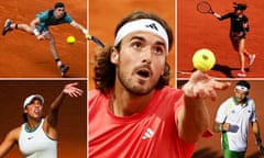 Clockwise from top left: Jack Draper, Stefanos Tsitsipas, Jessica Pegula, Grigor Dimitrov and Madison Keys