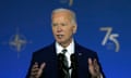 President Joe Biden speaks during an event commemorating the 75th Anniversary of Nato on 9 July.