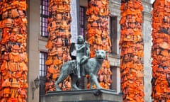 Ai Weiwei art installation in Berlin featuring life jackets used and discarded by refugees