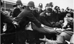 Anti-apartheid demonstrators clash with police at a match between the Springboks and the Barbarians, January 1970.