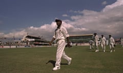 Brian Lara of the West Indies leads his team off the pitch, Kingston, Jamaica, 29 Jan 1998.
