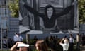 An image of the late senator Dianne Feinstein is displayed during her memorial service outside San Francisco’s city hall on 5 October 2023.