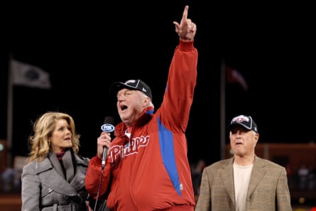 Charlie Manuel speaks to the Philadelphia fans after leading the Phillies to their second ever World Series title in 2008.