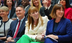 Yvette Cooper, Wes Streeting, Angela Rayner and Rachel Reeves smile while sitting down