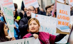 Susana Guaman protesting for fairer pay outside Topshop’s Oxford Street store