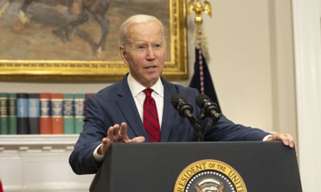 President Biden speaking at a podium.