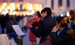 Musicians playing in the Munich’s central Marienplatz.