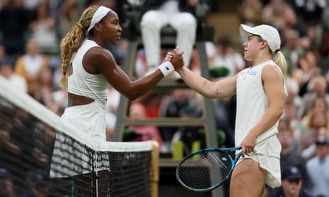 Coco Gauff (left) is congratulated at the net by Sonay Kartal after her straight sets victory.