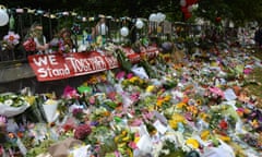 Flowers placed at a memorial as a tribute to victims of the terrorist attacks on two mosques that left 51 people dead in Christchurch, New Zealand in 2019.