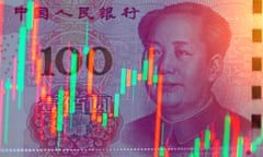 100 yuan banknote on the background of stock charts. Economy of China<br>GettyImages-1388384018
