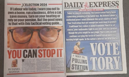 An image of the Daily Express with the front page headline ‘Vote Tory’ in capital letters and another headline that says: ‘You can stop it’, also in capital letters.