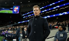 Julian Nagelsmann pictured at the Tottenham Hotspur Stadium as manager of RB Leipzig in February 2020.