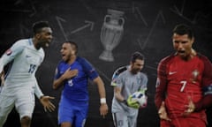 Daniel Sturridge celebrates after scoring against Wales, France's Dimitri Payet celebrates, Italy's goalkeeper Gianluigi Buffon and Cristiano Ronaldo of Portugal. Photographs by AP, EPA and Getty. Composite Jim Powell