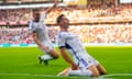 Kenny McLean celebrates by sliding on his knees after giving Scotland the lead against Norway.