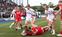 Ellie Kildunne goes over to score England’s second try at StoneX Stadium