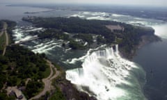 NIAGARA FALLS<br>TO GO WITH STORY TITLED NIAGARA FALLS--FILE- The American side of Niagara Falls, is seen in this June 14, 2001 aerial photograph in Niagara Falls, N.Y. Talk of a turnaround for the City of Niagara Falls is not new; there has never been a shortage of ambitious redevelopment plans. What has been lacking is notable progress. Officials say that may finally be about to change with the entry of not only the state and Seneca Indian Nation, but also the federal government, into the picture. (AP Photo/David Duprey)