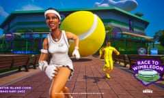 A frame from Race to Wimbledon on Fortnite.