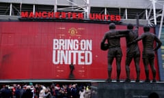 A general view outside Old Trafford including the United Trinity statue