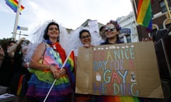 Supporters of same-sex marriage are celebrating the victory of the YES vote in the marriage equality survey at a street party and march in Sydney, 15 November 15, 2017.