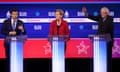 Democratic Presidential Candidates Debate In Charleston Ahead Of SC Primary<br>CHARLESTON, SOUTH CAROLINA - FEBRUARY 25: Democratic presidential candidates (L-R) former South Bend, Indiana Mayor Pete Buttigieg, Sen. Elizabeth Warren (D-MA), and Sen. Bernie Sanders (I-VT) participate the Democratic presidential primary debate at the Charleston Gaillard Center on February 25, 2020 in Charleston, South Carolina. Seven candidates qualified for the debate, hosted by CBS News and Congressional Black Caucus Institute, ahead of South Carolinas primary in four days. (Photo by Win McNamee/Getty Images)