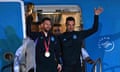 Lionel Messi was beaming as he disembarked Argentina's plane holding the World Cup trophy for all to see.&nbsp;