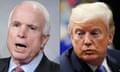 Side-by-side images of John McCain and Donald Trump, both men wearing suits