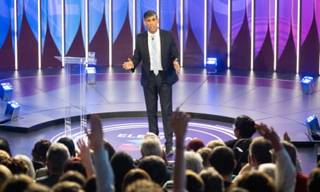 Prime Minister Rishi Sunak speaking during Thursday night’s four party leadership Question Time Election special on 20 June 2024 in York, England.