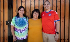 Sean and Emily with their birth mother, Sara, outside her house in Santiago, Chile