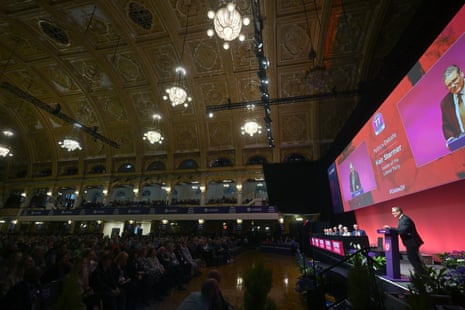 Keir Starmer addressing the Usdaw conference at the Winter Gardens in Blackpool.