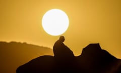 A Muslim pilgrim prays at dawn on Mount Arafat during the annual hajj pilgrimage.