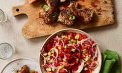 José Pizarro's lamb chops with pipirrana (tomato salad).