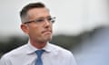 NSW Premier Dominic Perrettot is seen at a press conference during the NSW Liberal Party election campaign in Sydney