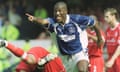 Kevin Campbell celebrates after scoring for Everton against Middlesbrough in August 2001.