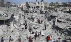 An aerial view of debris of destroyed al-Bashir Mosque following the Israeli attacks in Hakar al-Jami area of Deir al-Balah, Gaza. 