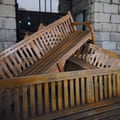 Benches positioned by students taking part in an encampment protest over the Gaza conflict on the grounds of Trinity College in Dublin.