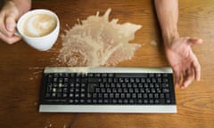 Man Spilling Coffee on Keyboard<br>F1BCRD Man Spilling Coffee on Keyboard