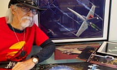 Colin Cantwell with the prototype artwork for the Star Wars X-wIng and the Death Star.