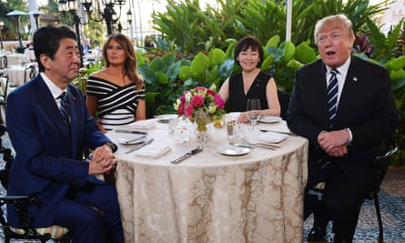 Donald and Melania Trump entertain Japan’s prime minister Shinzo Abe and wife Akie Abe