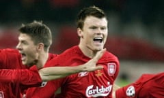 Liverpool's team runs on the pitch to celebrate victory over AC Milan after winning the Champions League final in Istanbul<br>Liverpool's team (L-R) Luis Garcia, Steven Gerrard, John Arne Riise, Xabi Alonso and Vladimir Smicer run on the pitch to celebrate victory over AC Milan after winning the Champions League final soccer match at the Ataturk Olympic stadium in Istanbul May 25, 2005. Liverpool made European soccer history by coming from 3-0 down to beat favourites AC Milan 3-2 on penalties in an astonishing Champions League final that had finished 3-3 after extra time on Wednesday.   REUTERS/Eddie Keogh