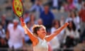  Jasmine Paolini of Italy celebrates winning match point against Mirra Andreeva during the Women's Singles Semi-Final match.