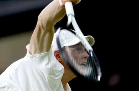 Jannik Sinner serves during his men’s third round match against Miomir Kecmanovic.