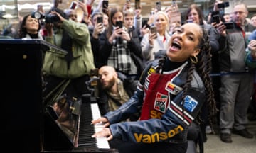 London, UK: Alicia Keys performs on a piano at St Pancras international station