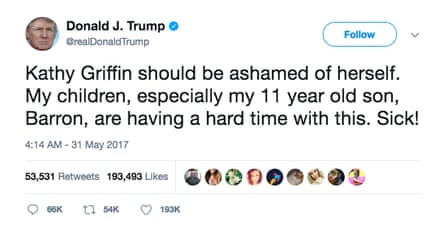 Top Trump ... Griffin’s head shot elicits a furious response from the Potus