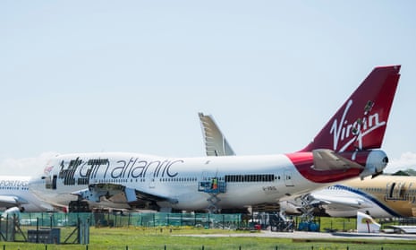 A Virgin Atlantic Boeing 747-400 is dismantled to be scrapped at St Athan, Wales.