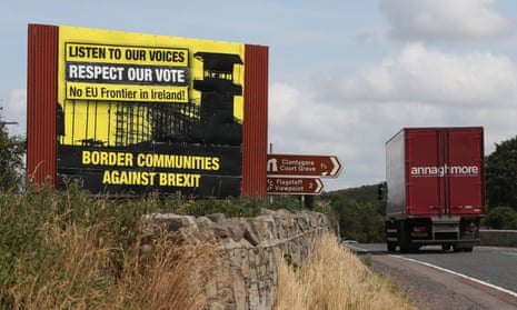 An anti-Brexit billboard on the northern side of the border between Newry in Northern Ireland and Dundalk in the Republic of Ireland.