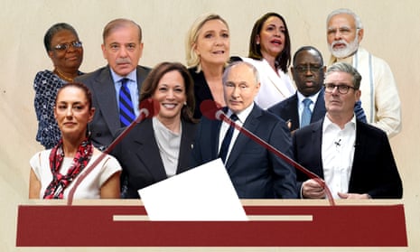 Composite image for Election Explainer featuring (L-R) Netumbo Nandi-Ndaitwah, Claudia Sheinbaum Pardo, Shehbaz Sharif, Kamala Harris, Marie-Caroline Le Pen, Vladimir Putin, Maria Corina Machado, Macky Sall, Narendra Modi and Keir Starmer.